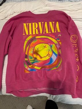 NIRVANA Magenta Smiley Logo Crewneck